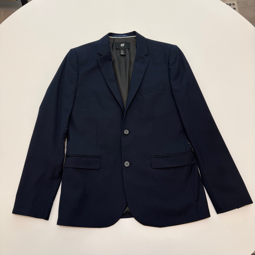 H&M Slim Fit Navy Blue Polyester Blend Suit Jacket Blazer Mens 40R